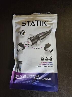 360 Universal Magnetic Charge Cable - Black (Brand New - Never Used)